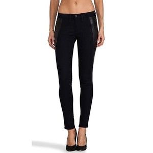 Rag & Bone Pop Lambskin Leather Panel Trim Legging Midnight Jeans Size 25